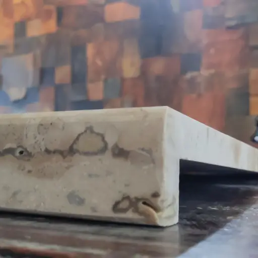 borda de piscina em travertino de outro angulo