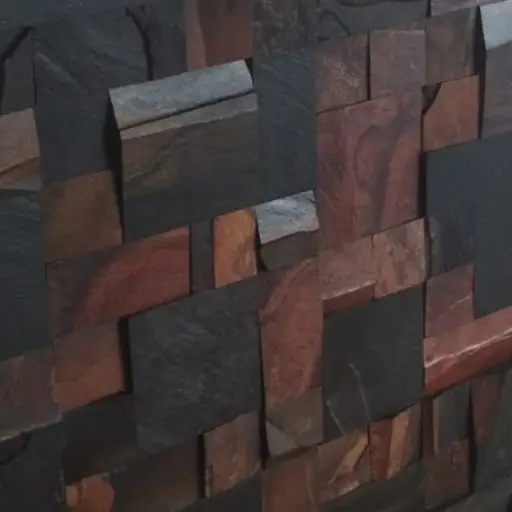 mosaico pedra ferro instalado em parede com produto